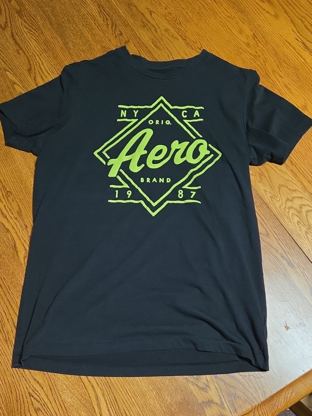 Aeropostale Men's Black Short-Sleeve Tee with Neon Green Logo